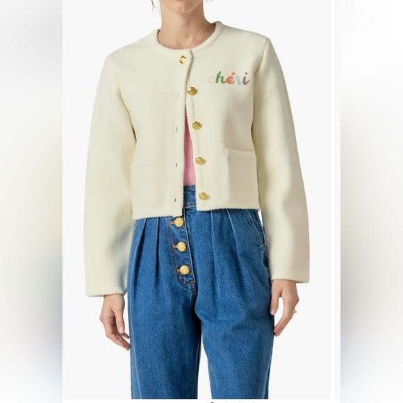 Endless Rose Cheri Beaded Cardigan Size S Color Ivory - Picture 2 of 12